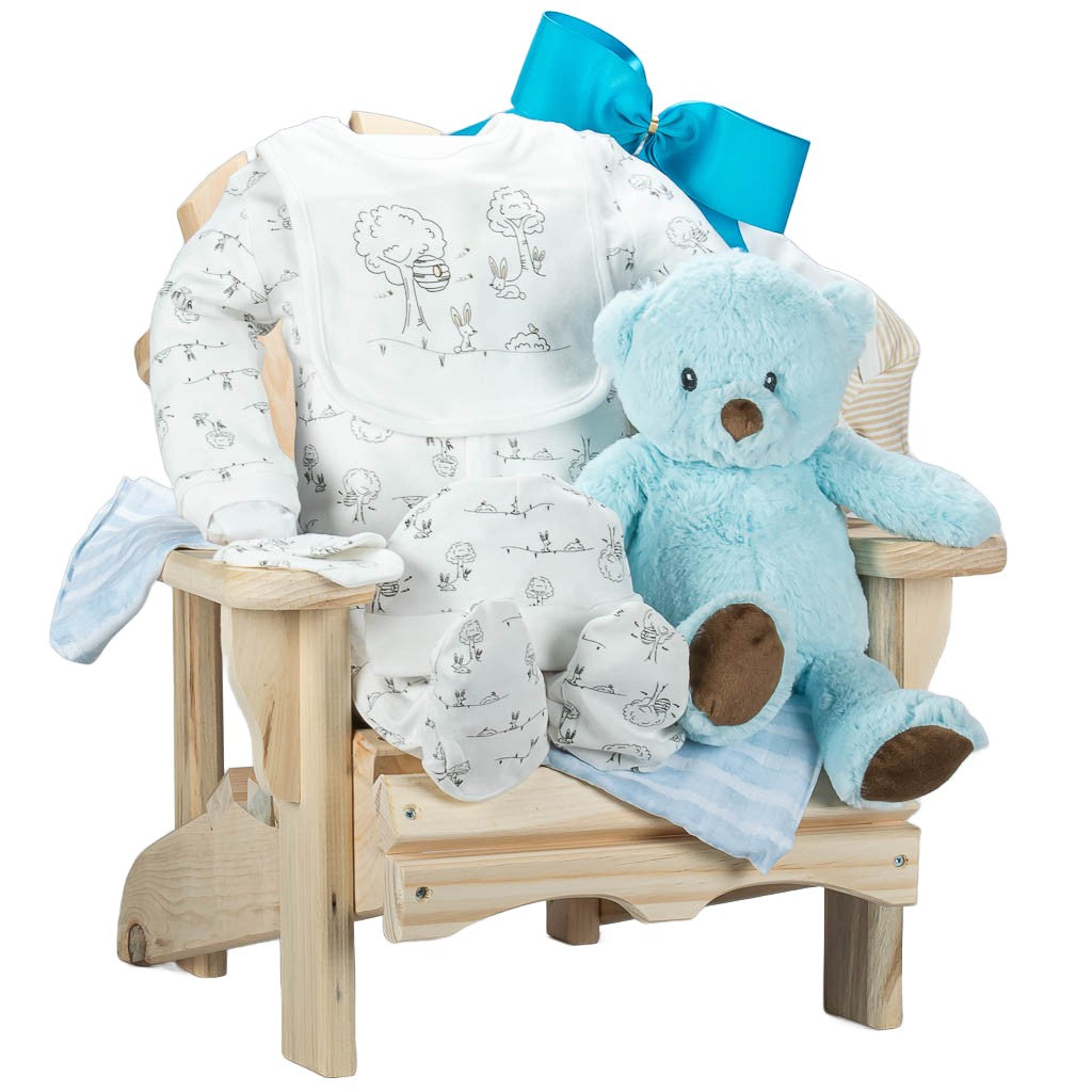 Muskoka Wooden Chair With Blue Bear And 5 Piece Sleep Set