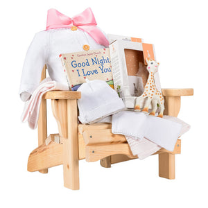 Pink Baby Girl Blanket And Muskoka Chair With Knit Set And Sophie THe Girafe Teether