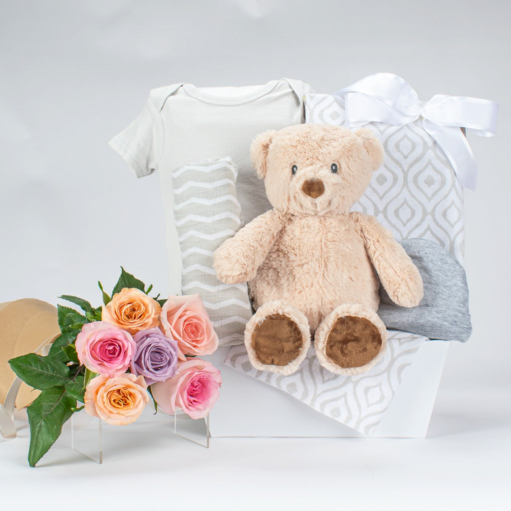 Neutral Gender Baby Gift With Roses