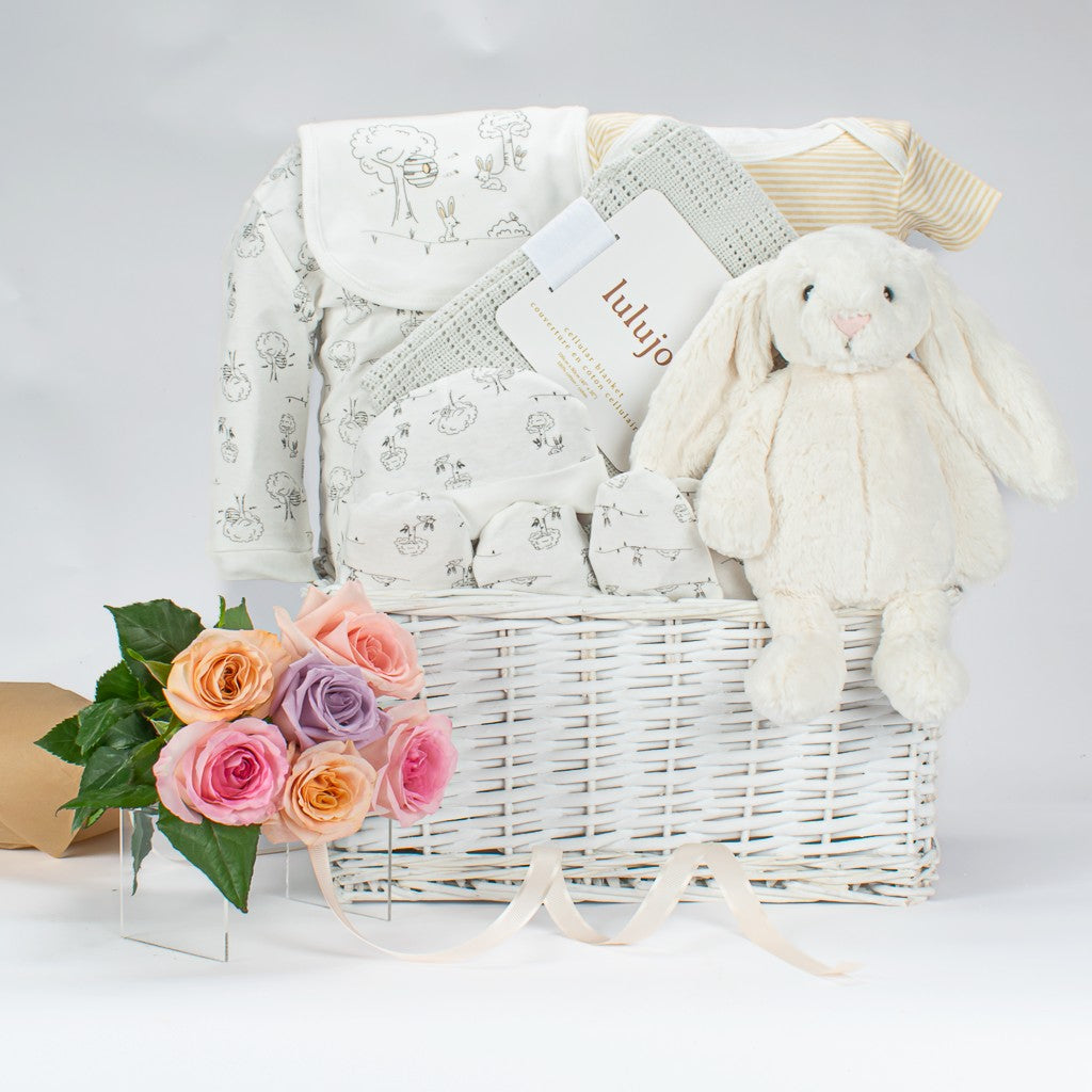 Mixed Roses With Baby Basket