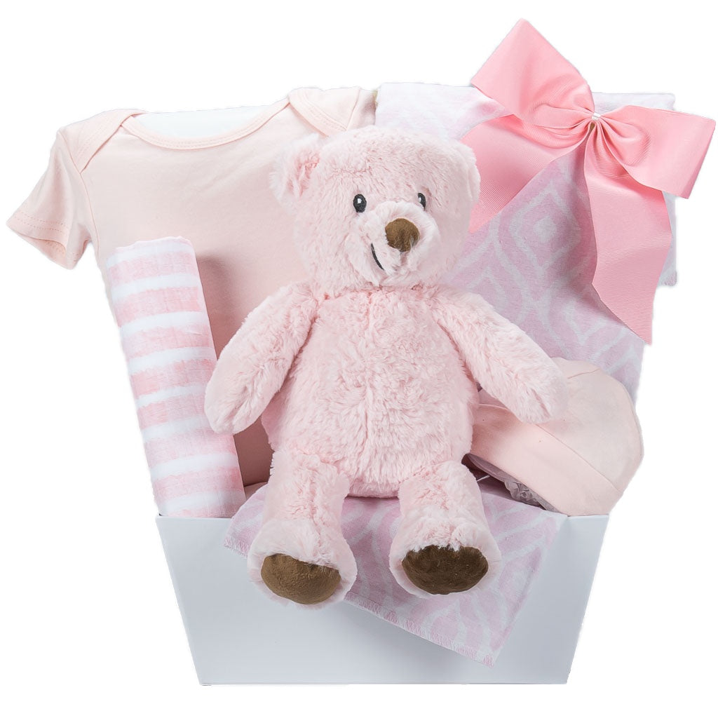 New Baby Girl Bear Basket