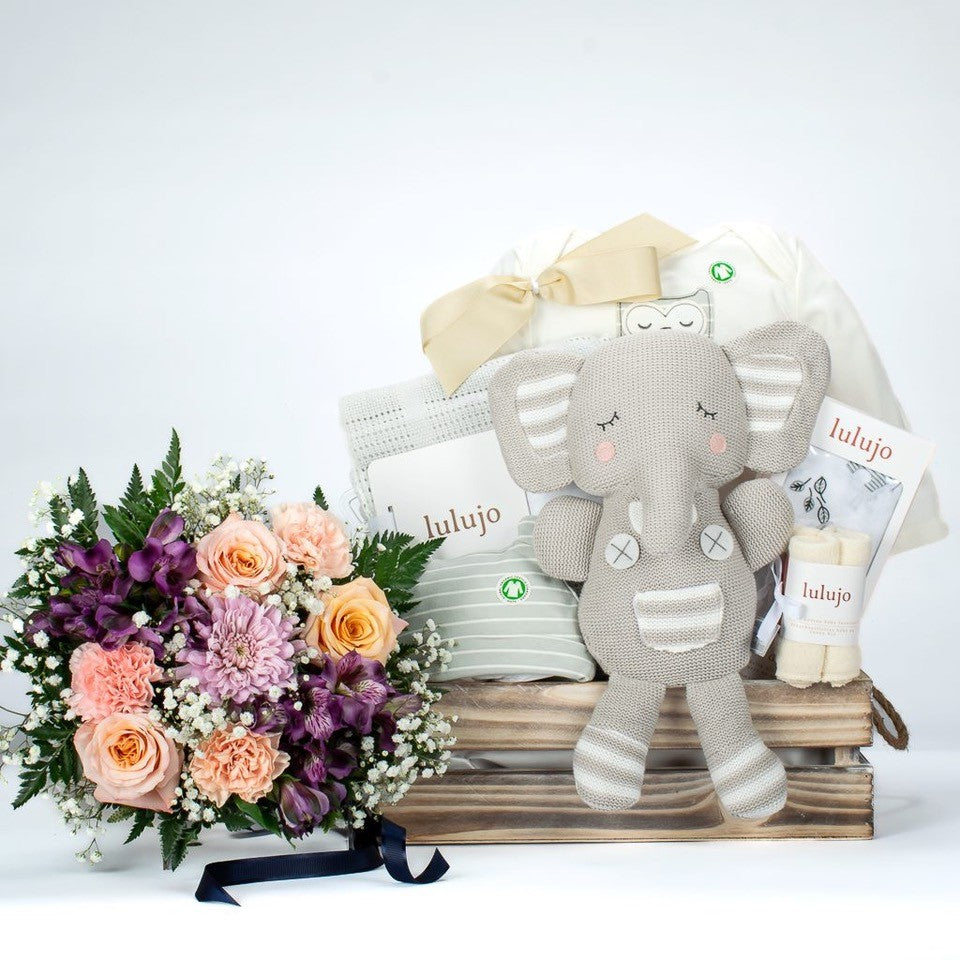 Flower With Elephant Plush Crate