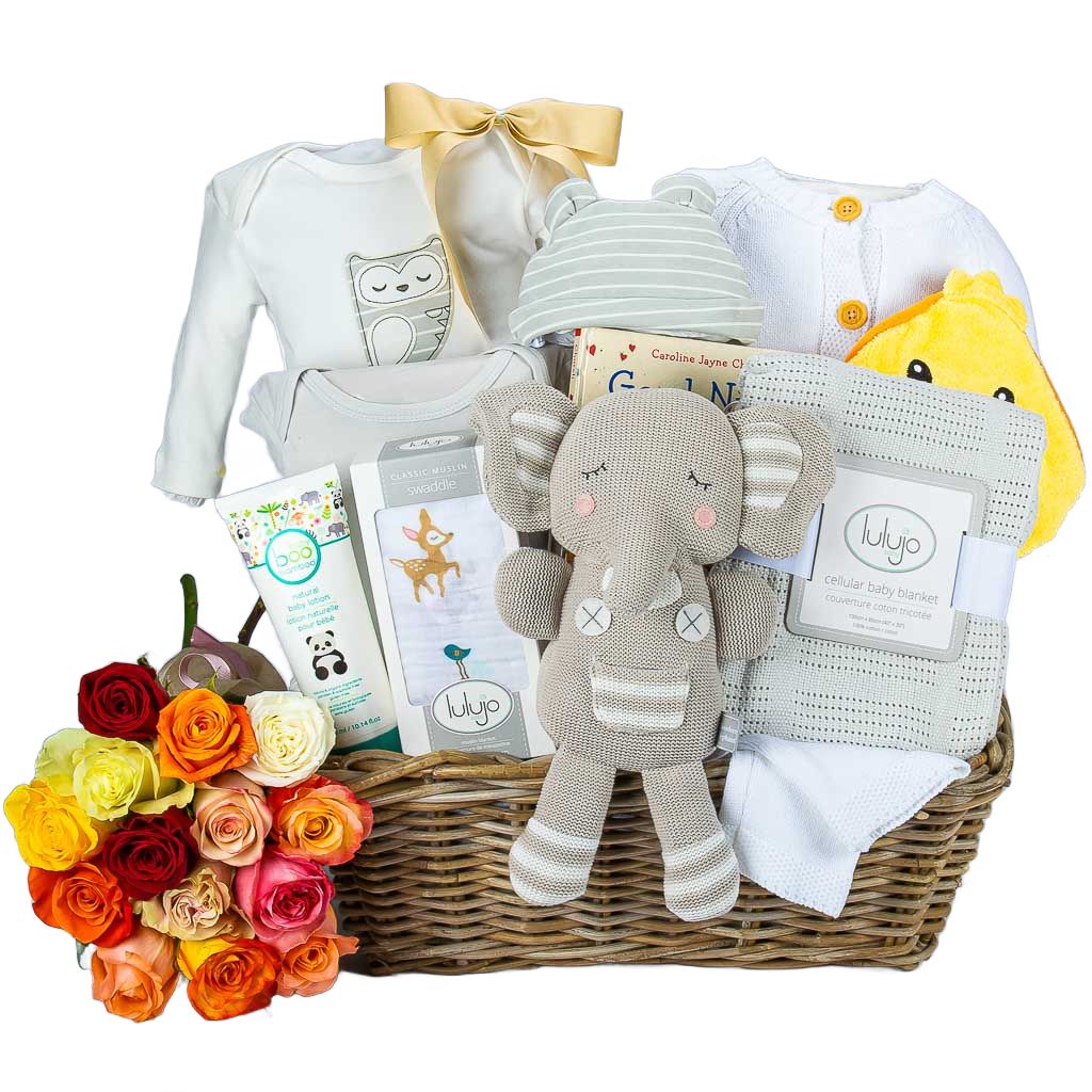 Elephant Plush Knit Set And Mixed Roses