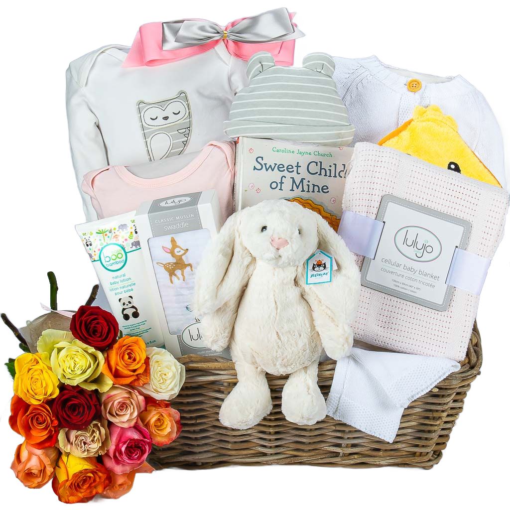 Luxury Baby Girl With Roses Gift Basket