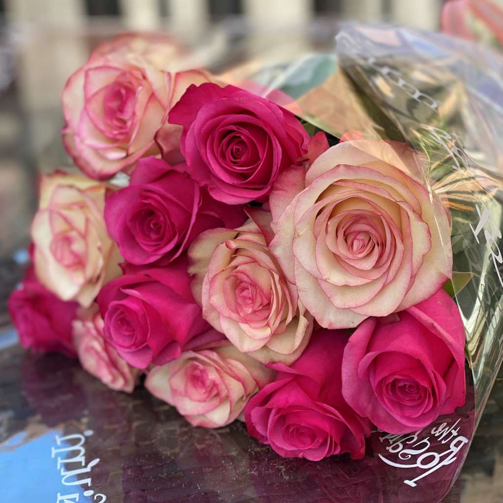 24 Long Stem Pink and White Roses